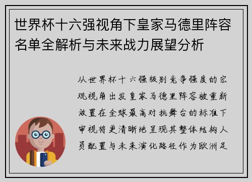 世界杯十六强视角下皇家马德里阵容名单全解析与未来战力展望分析 世界杯十六强视角下皇家马德里阵容名单全解析与未来战力展望分析